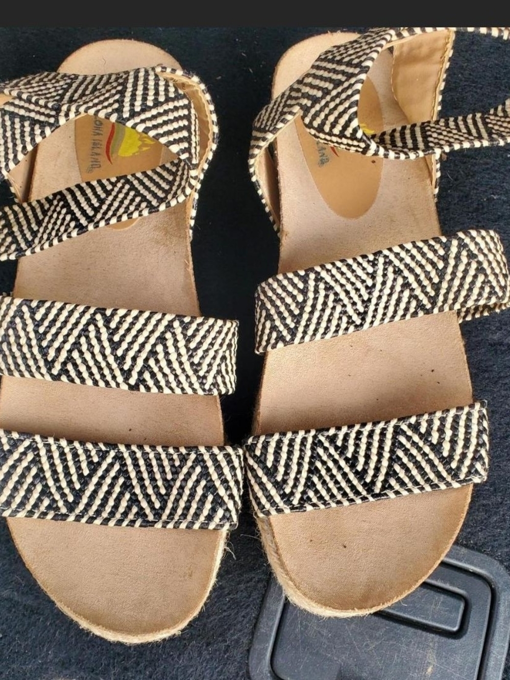Woven Black & Cream Strappy Women's Sandals